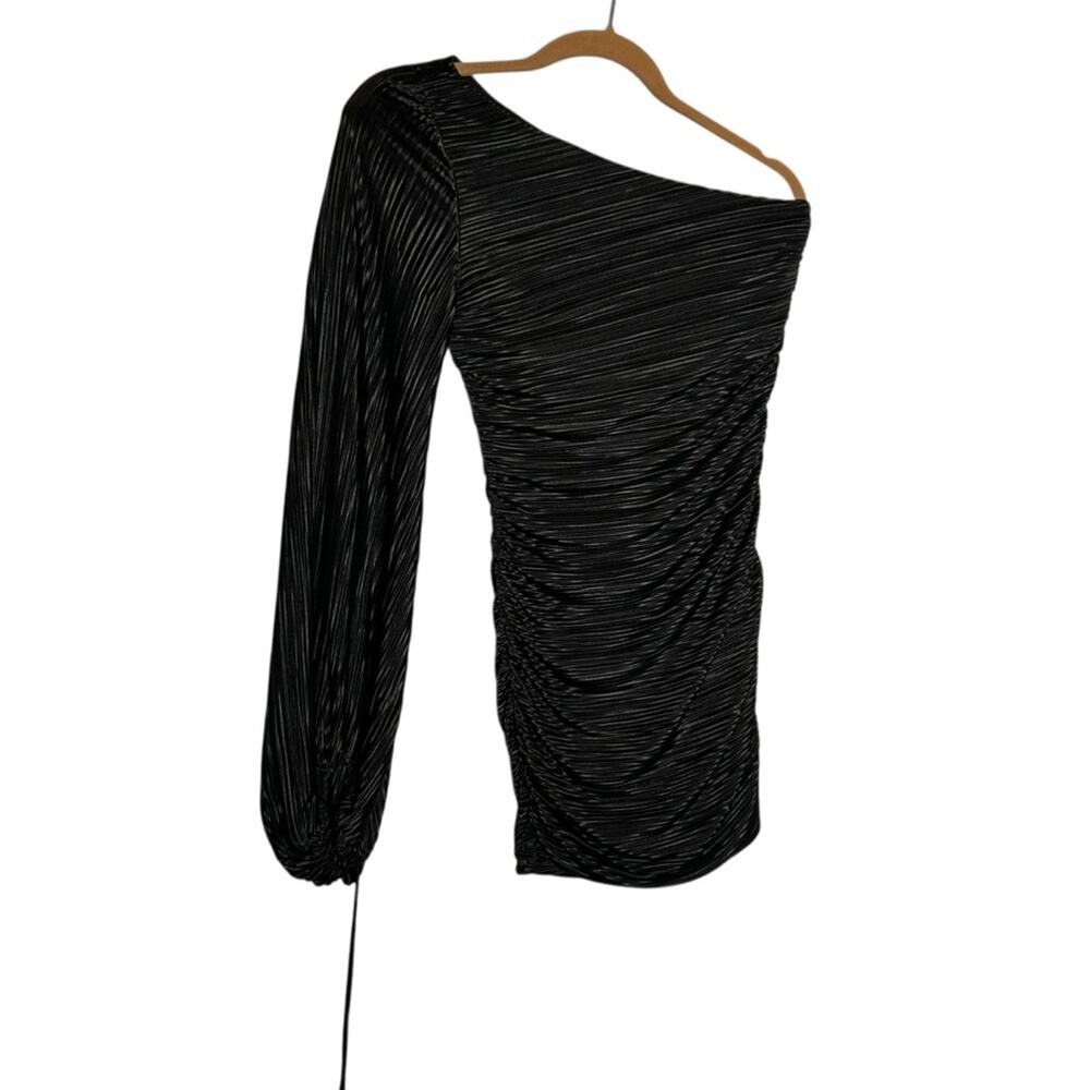 Lucy in the Sky Black Ruched One Shoulder Long Sleeve Bodycon Mini Dress Large